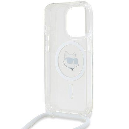MagSafe hoes voor Apple iPhone 15 Pro Max, Karl Lagerfeld, IML Crossbody Choupette's Head with Strap, Transparant