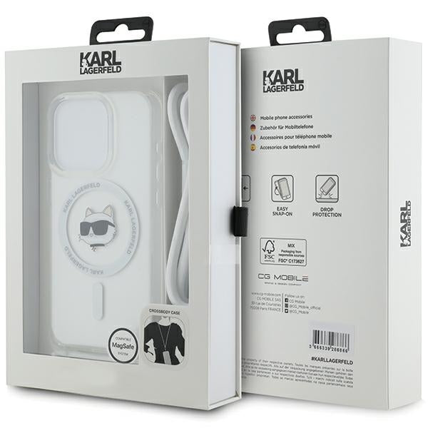 MagSafe hoes voor Apple iPhone 15 Pro Max, Karl Lagerfeld, IML Crossbody Choupette's Head with Strap, Transparant