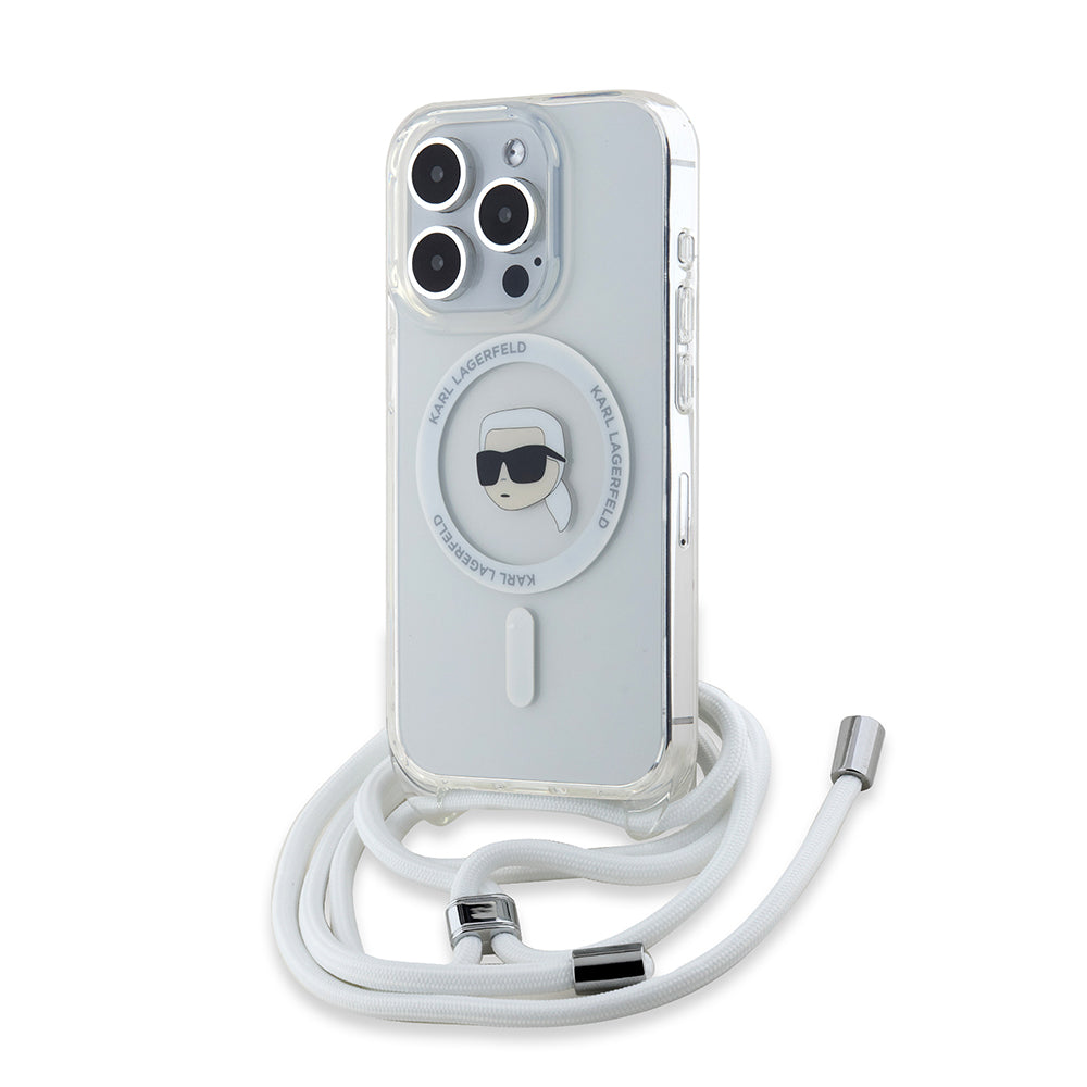 Coque MagSafe pour Apple iPhone 15 Pro Max, Karl Lagerfeld, IML Crossbody Karl's Head, Transparente
