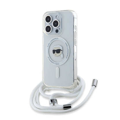 Coque MagSafe pour Apple iPhone 15 Pro Max, Karl Lagerfeld, IML Crossbody Karl's Head, Transparente
