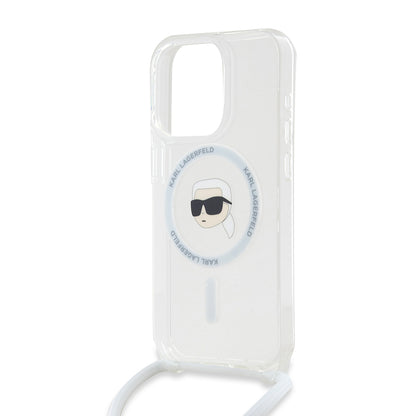 Coque MagSafe pour Apple iPhone 15 Pro Max, Karl Lagerfeld, IML Crossbody Karl's Head, Transparente