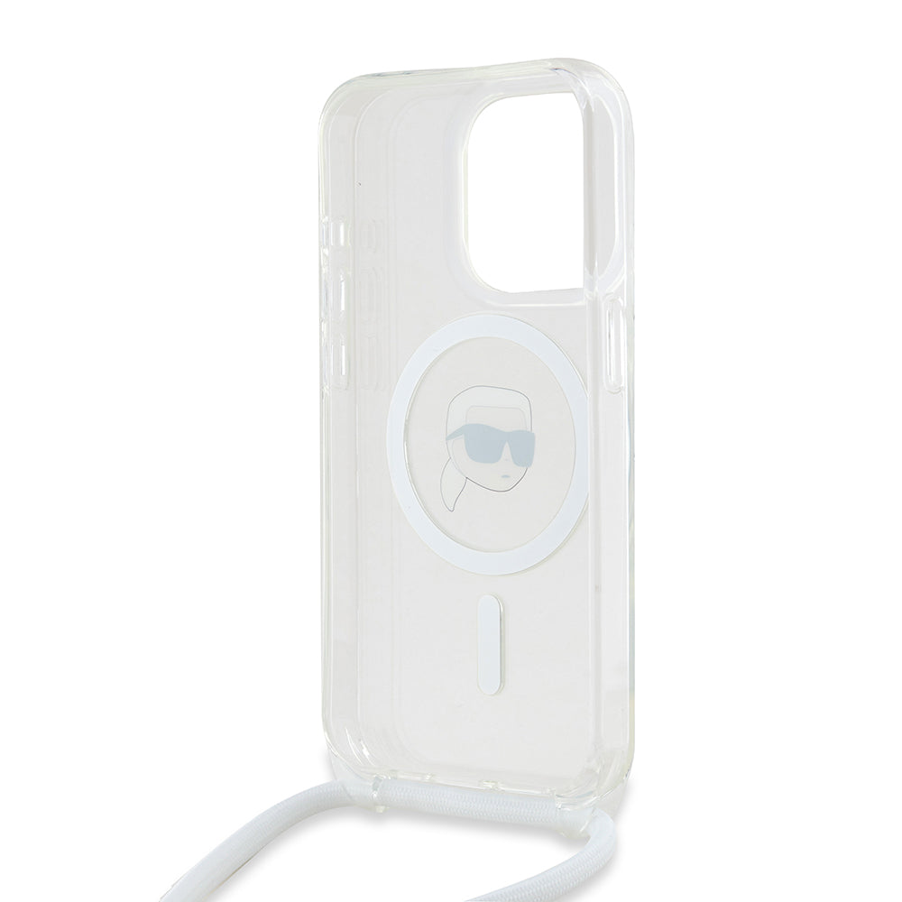 Coque MagSafe pour Apple iPhone 15 Pro Max, Karl Lagerfeld, IML Crossbody Karl's Head, Transparente