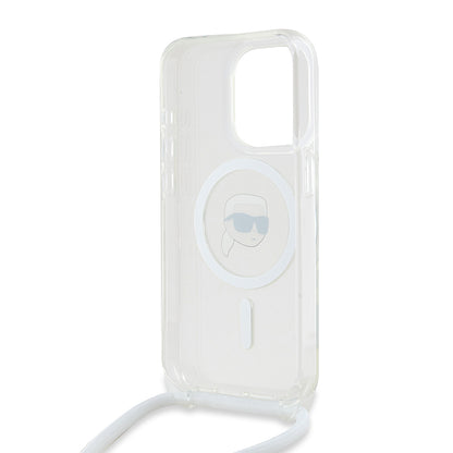 Coque MagSafe pour Apple iPhone 15 Pro Max, Karl Lagerfeld, IML Crossbody Karl's Head, Transparente