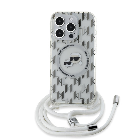 MagSafe hoesje voor Apple iPhone 15 Pro Max, Karl Lagerfeld, IML Crossbody Monogram Karl & Choupette's Heads, Transparant