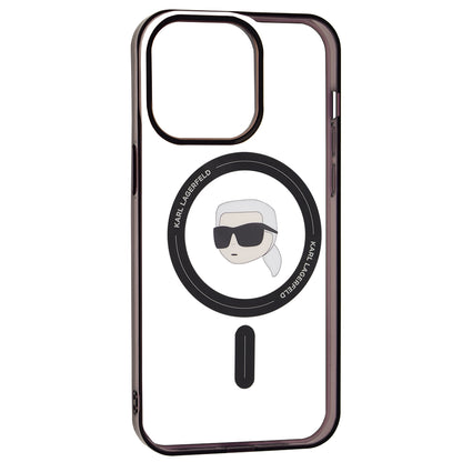 Coque MagSafe pour Apple iPhone 15 Pro Max, Karl Lagerfeld, IML Karl's Head, Transparente