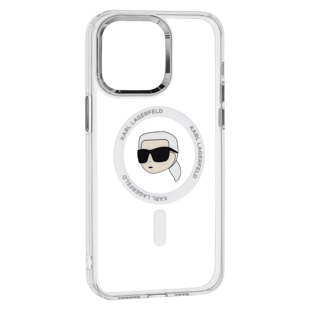 MagSafe hoesje voor Apple iPhone 15 Pro Max, Karl Lagerfeld, IML Metal Karl's Head, Wit