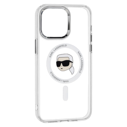 MagSafe hoesje voor Apple iPhone 15 Pro Max, Karl Lagerfeld, IML Metal Karl's Head, Wit