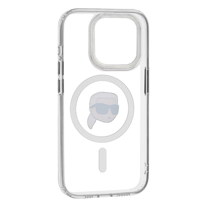 MagSafe hoesje voor Apple iPhone 15 Pro Max, Karl Lagerfeld, IML Metal Karl's Head, Wit