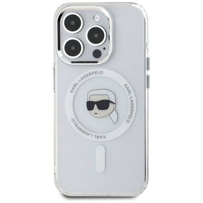 MagSafe hoesje voor Apple iPhone 15 Pro Max, Karl Lagerfeld, IML Metal Karl's Head, Wit
