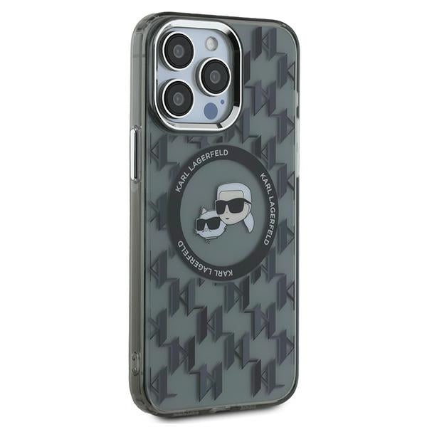 Coque MagSafe pour Apple iPhone 15 Pro Max, Karl Lagerfeld, IML Monogramme Karl & Choupette's Heads, Noire