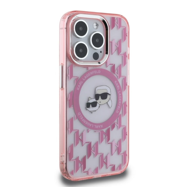MagSafe hoesje voor Apple iPhone 15 Pro Max, Karl Lagerfeld, IML Monogram Karl & Choupette's Heads, Roze