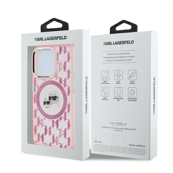 MagSafe hoesje voor Apple iPhone 15 Pro Max, Karl Lagerfeld, IML Monogram Karl & Choupette's Heads, Roze