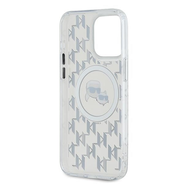 Coque MagSafe pour Apple iPhone 15 Pro Max, Karl Lagerfeld, IML Monogramme Karl & Choupette's Heads, Transparente
