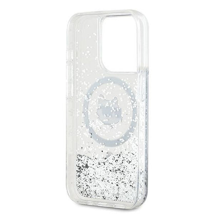 Coque MagSafe pour Apple iPhone 15 Pro Max, Karl Lagerfeld, Liquid Glitter Choupette Head, Transparente