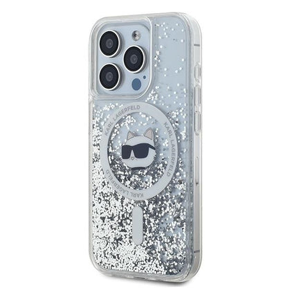 Coque MagSafe pour Apple iPhone 15 Pro Max, Karl Lagerfeld, Liquid Glitter Choupette Head, Transparente