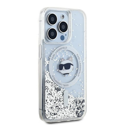 Coque MagSafe pour Apple iPhone 15 Pro Max, Karl Lagerfeld, Liquid Glitter Choupette Head, Transparente