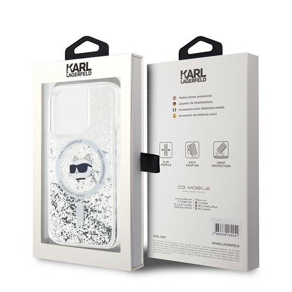 Coque MagSafe pour Apple iPhone 15 Pro Max, Karl Lagerfeld, Liquid Glitter Choupette Head, Transparente