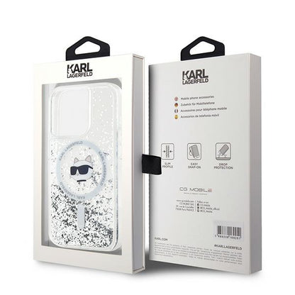 Coque MagSafe pour Apple iPhone 15 Pro Max, Karl Lagerfeld, Liquid Glitter Choupette Head, Transparente