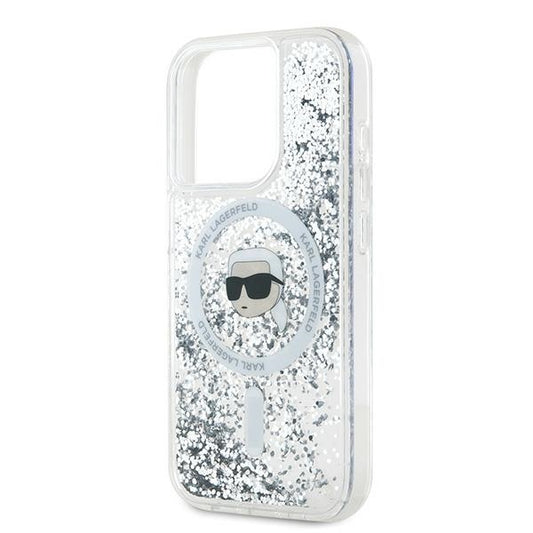 MagSafe hoes voor Apple iPhone 15 Pro Max, Karl Lagerfeld, Liquid Glitter Karl's Head, Transparant