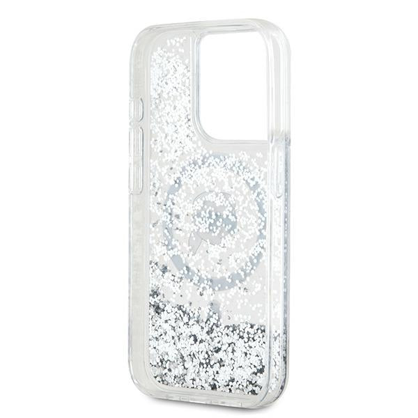 Coque MagSafe pour Apple iPhone 15 Pro Max, Karl Lagerfeld, Liquid Glitter Karl's Head, Transparente