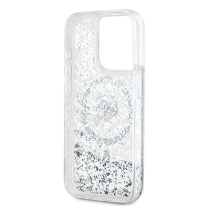 Coque MagSafe pour Apple iPhone 15 Pro Max, Karl Lagerfeld, Liquid Glitter Karl's Head, Transparente