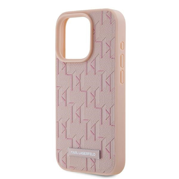 MagSafe Case for Apple iPhone 15 Pro Max, Karl Lagerfeld, Monogram Metal Logo, Pink