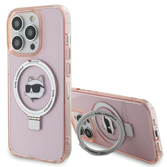 MagSafe hoesje voor Apple iPhone 15 Pro Max, Karl Lagerfeld, Ring Stand Choupette's Head, Roze