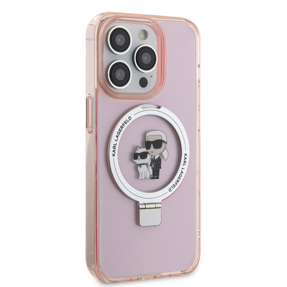 MagSafe hoes voor Apple iPhone 15 Pro Max, Karl Lagerfeld, Ring Stand Karl & Choupette, Roze