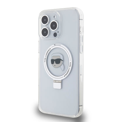 MagSafe hoes voor Apple iPhone 15 Pro Max, Karl Lagerfeld, Ring Stand Karl's Head, Wit