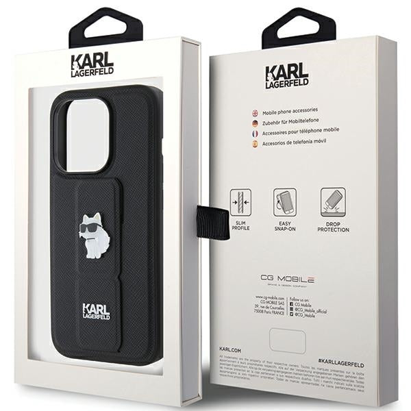 MagSafe hoes voor Apple iPhone 15 Pro Max, Karl Lagerfeld, Saffiano Gripstand Choupette, Zwart
