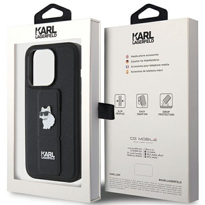 MagSafe hoes voor Apple iPhone 15 Pro Max, Karl Lagerfeld, Saffiano Gripstand Choupette, Zwart