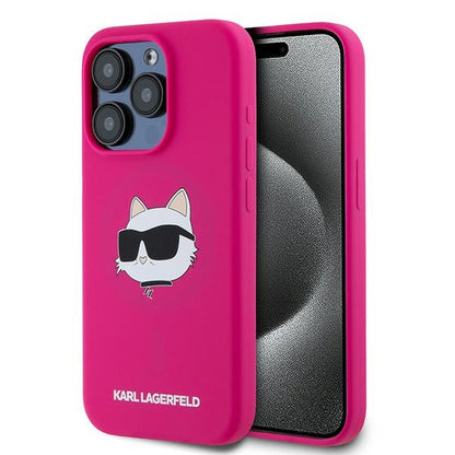 MagSafe hoesje voor Apple iPhone 15 Pro Max, Karl Lagerfeld, Silicone Choupette's Head, Fuchsia