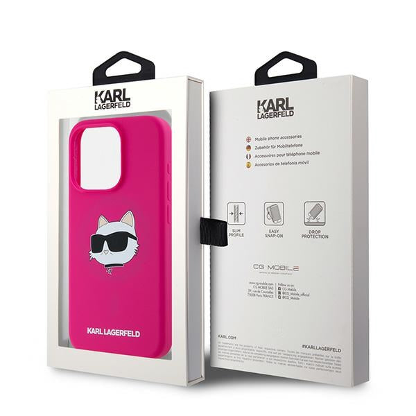 MagSafe hoesje voor Apple iPhone 15 Pro Max, Karl Lagerfeld, Silicone Choupette's Head, Fuchsia