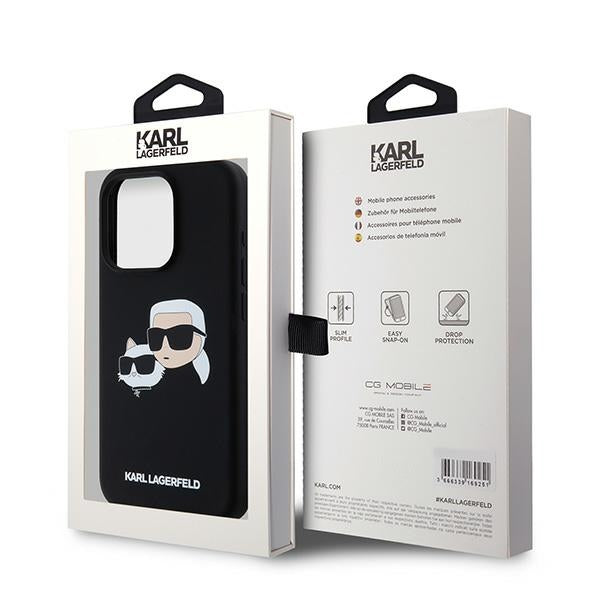 MagSafe hoesje voor Apple iPhone 15 Pro Max, Karl Lagerfeld, Silicone Karl & Choupette, Zwart