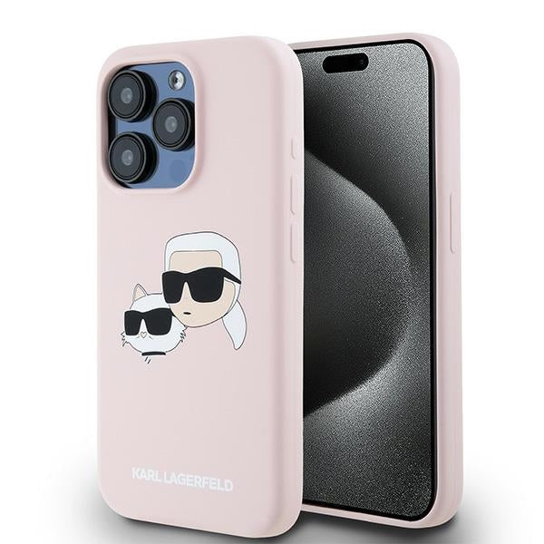 MagSafe hoesje voor Apple iPhone 15 Pro Max, Karl Lagerfeld, Silicone Karl & Choupette, Roze
