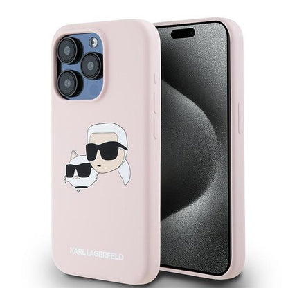 MagSafe hoesje voor Apple iPhone 15 Pro Max, Karl Lagerfeld, Silicone Karl & Choupette, Roze
