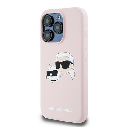 MagSafe hoesje voor Apple iPhone 15 Pro Max, Karl Lagerfeld, Silicone Karl & Choupette, Roze
