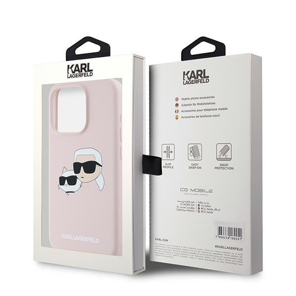 MagSafe hoesje voor Apple iPhone 15 Pro Max, Karl Lagerfeld, Silicone Karl & Choupette, Roze