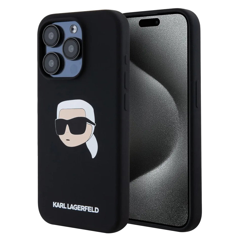 MagSafe hoesje voor Apple iPhone 15 Pro Max, Karl Lagerfeld, Silicone Karl's Head, Zwart
