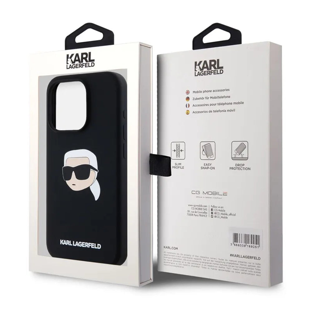 MagSafe hoesje voor Apple iPhone 15 Pro Max, Karl Lagerfeld, Silicone Karl's Head, Zwart