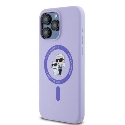 MagSafe hoesje voor Apple iPhone 15 Pro Max, Karl Lagerfeld, Silicone Ring Karl & Choupette, Paars