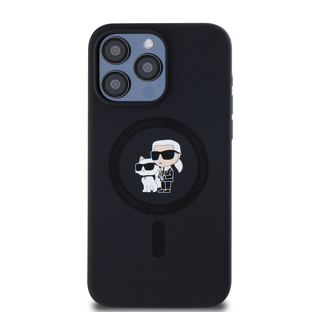 MagSafe hoesje voor Apple iPhone 15 Pro Max, Karl Lagerfeld, Silicone Ring Karl & Choupette, Zwart