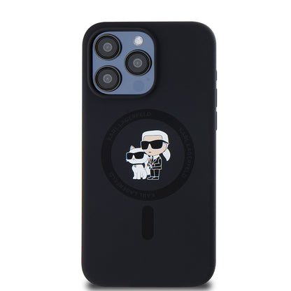 MagSafe hoesje voor Apple iPhone 15 Pro Max, Karl Lagerfeld, Silicone Ring Karl & Choupette, Zwart