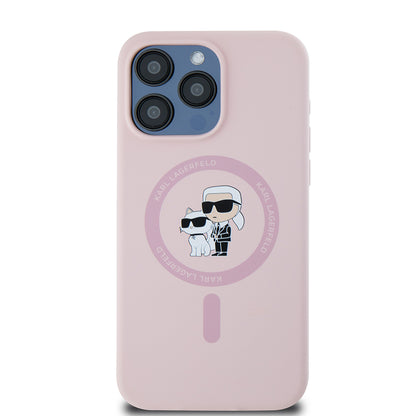 MagSafe hoesje voor Apple iPhone 15 Pro Max, Karl Lagerfeld, Silicone Ring Karl & Choupette, Roze