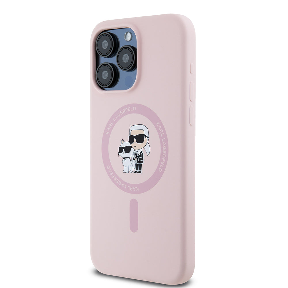 MagSafe hoesje voor Apple iPhone 15 Pro Max, Karl Lagerfeld, Silicone Ring Karl & Choupette, Roze