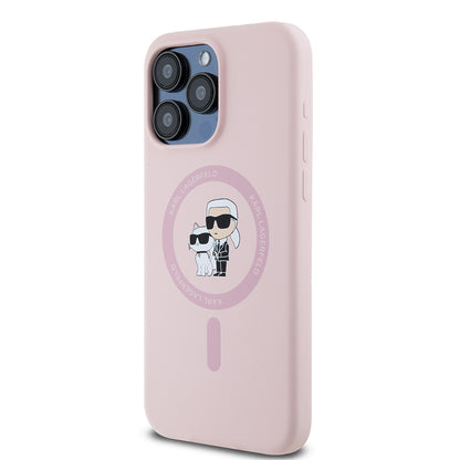 MagSafe hoesje voor Apple iPhone 15 Pro Max, Karl Lagerfeld, Silicone Ring Karl & Choupette, Roze