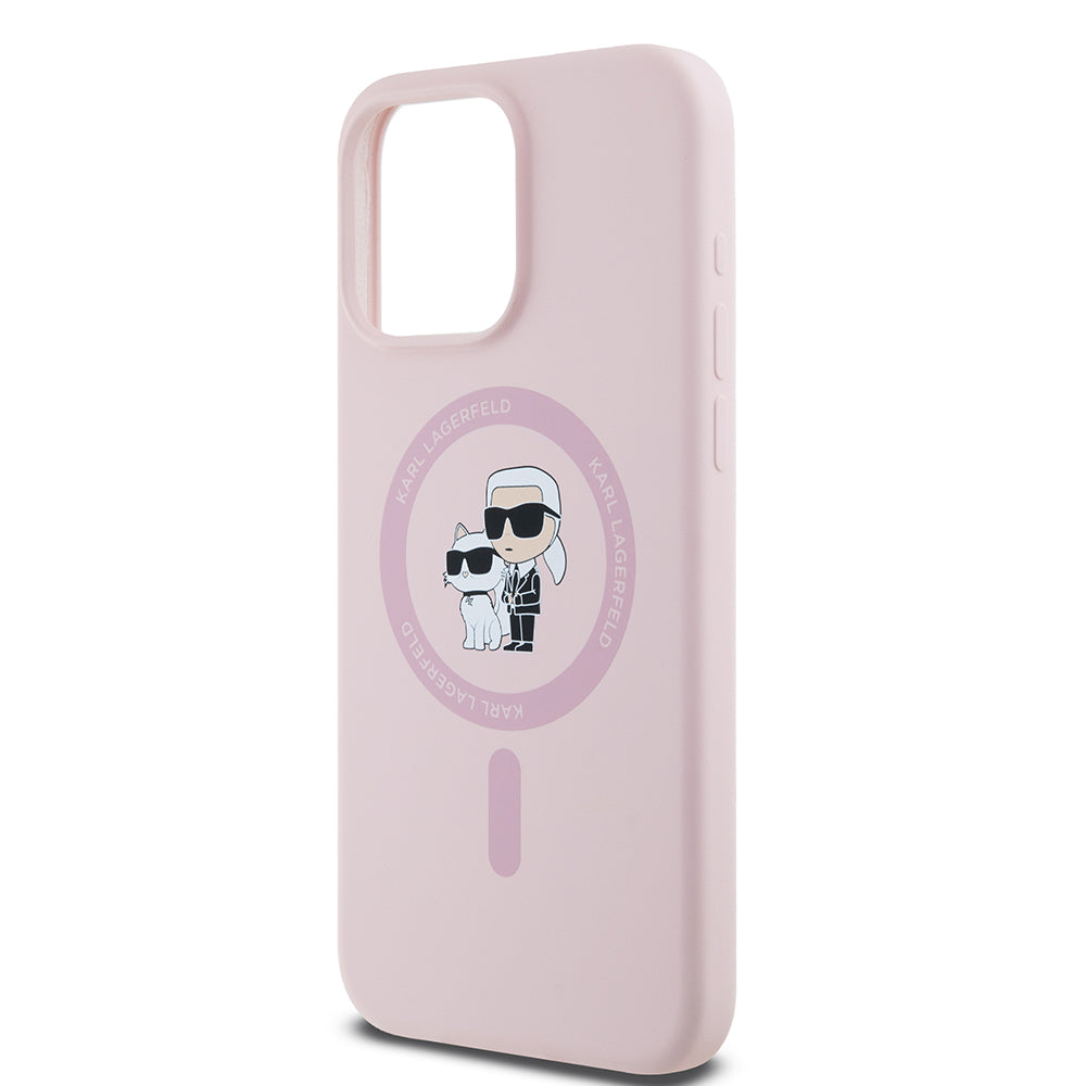 MagSafe hoesje voor Apple iPhone 15 Pro Max, Karl Lagerfeld, Silicone Ring Karl & Choupette, Roze
