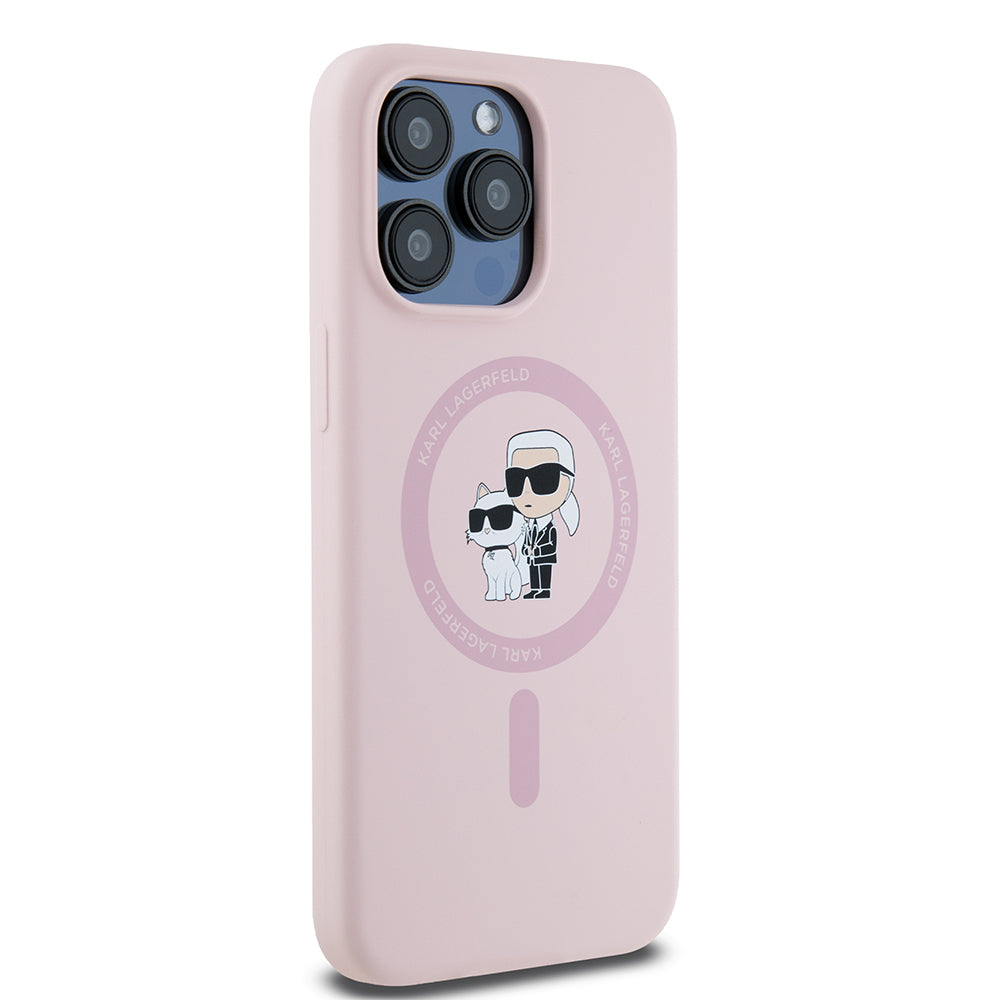 MagSafe hoesje voor Apple iPhone 15 Pro Max, Karl Lagerfeld, Silicone Ring Karl & Choupette, Roze