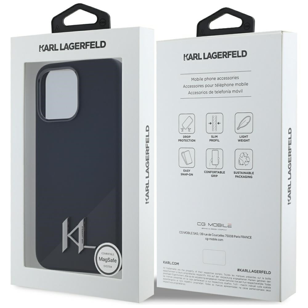 MagSafe hoesje voor Apple iPhone 15 Pro Max, Karl Lagerfeld, Silicone Shadow Metal Initial, Zwart