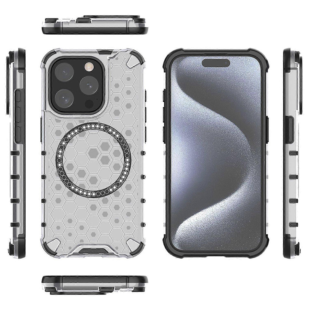 MagSafe Case for Apple iPhone 15 Pro Max, Techsuit, HoneyComb Shield, White